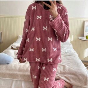 SOFT Fleece Pajama Set with Adorable White Bows
